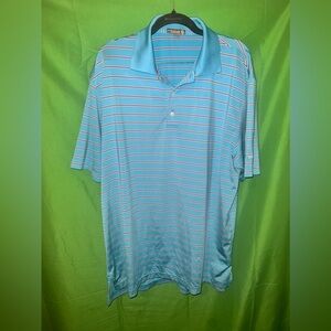 Peter Millar Summer Comfort Blue Striped Polo Shirt size Large- Faint Oil Stain
